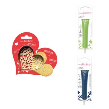 Kit De Galletas Corazón En Relieve + 2 Bolígrafos De Chocolate Verde C