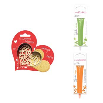 Kit De Galletas Corazón En Relieve + 2 Bolígrafos De Chocolate Verde C