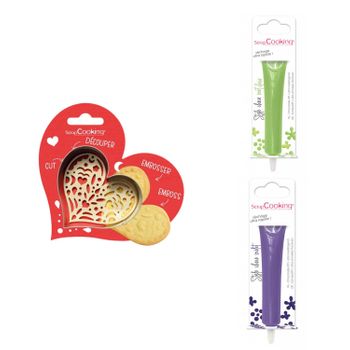 Kit De Galletas Corazón En Relieve + 2 Bolígrafos De Chocolate Verde C