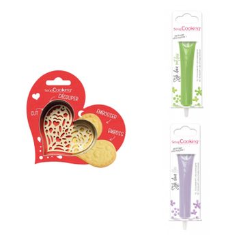 Kit De Galletas Corazón En Relieve + 2 Bolígrafos De Chocolate Verde C