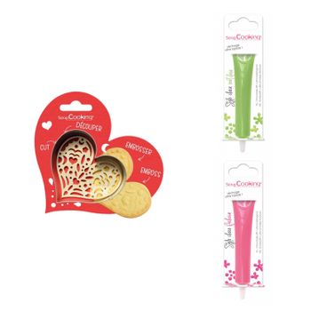 Kit De Galletas Corazón En Relieve + 2 Bolígrafos De Chocolate Verde C