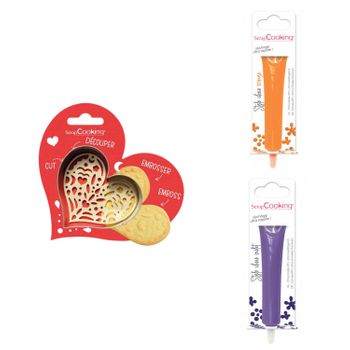 Kit De Galletas Corazón En Relieve + 2 Bolígrafos De Chocolate Naranja