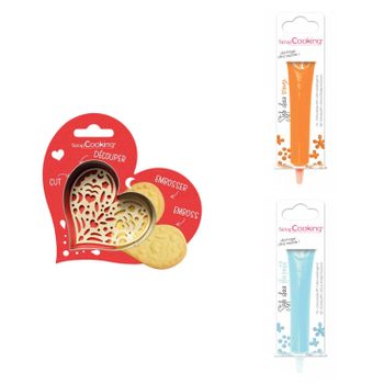 Kit De Galletas Corazón En Relieve + 2 Bolígrafos De Chocolate Naranja