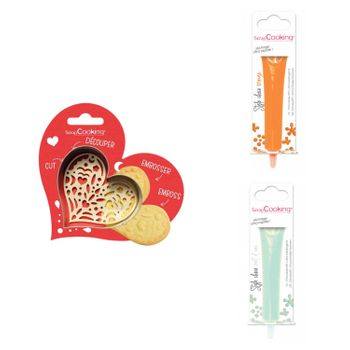 Kit De Galletas Corazón En Relieve + 2 Bolígrafos De Chocolate Naranja