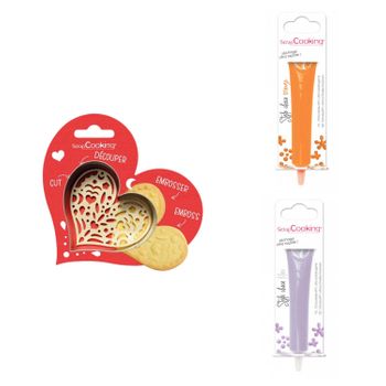 Kit De Galletas Corazón En Relieve + 2 Bolígrafos De Chocolate Naranja