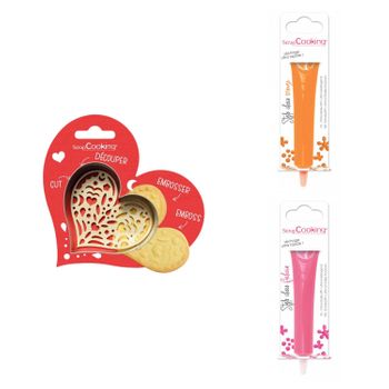 Kit De Galletas Corazón En Relieve + 2 Bolígrafos De Chocolate Naranja