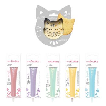 Kit De Galletas En Relieve Cat + 5 Rotuladores Choco Pastel