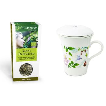 Tetera De Porcelana Floreada 250ml + Té De Hierbas Orgánico Relajante