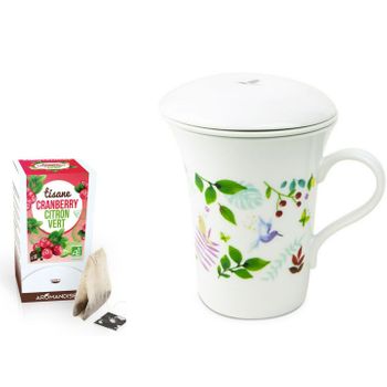 Tetera De Porcelana Con Flores 250ml + Té De Arándanos Y Lima Ecológic