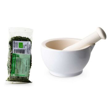 Mortero De Gres Blanco + Hojas De Cilantro Orgánico - 15 G