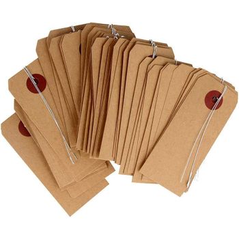 100 Etiquetas Kraft 9 X 4 Cm Con Hilo Metalico