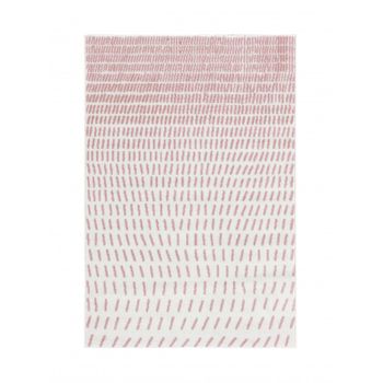 Alfombra Salón Shaggy Rosa Y Blanco Motivos Geométricos 100x150cm