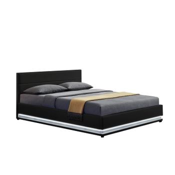 Cama Negra Con Caja De Almacenaje Y Led 140x190 New York