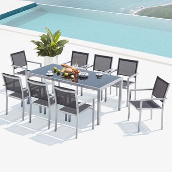 Conjunto mesa jardin extensible 160/210 y 6 sillones apilables Laver