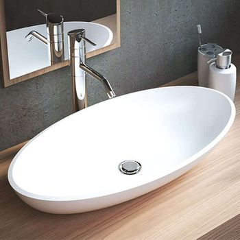 Colección Emilia - Lavabo Sobre Encimera Ovalado De 60 Cm En Solid Surface - Ambra