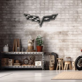 Logo - Corvette - Decoración De Pared De Metal - Silueta De Coche, Obra De Arte Icónica Retro Y Para La Decoración Interior De Tus Paredes