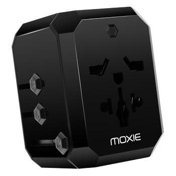 Adaptador De Enchufe Universal Eu / Usa / Uk / Aus + 3 Usb + 1 Usb C Moxie Negro