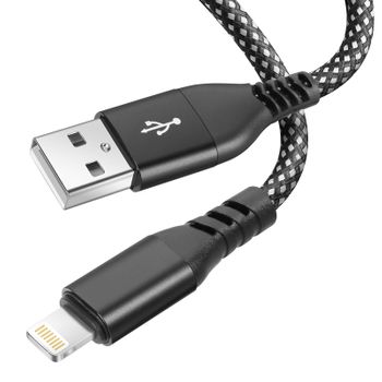 Cable De Nylon Trenzado Negro Para Iphone De 1,2 M, Usb A Lightning, Moxie