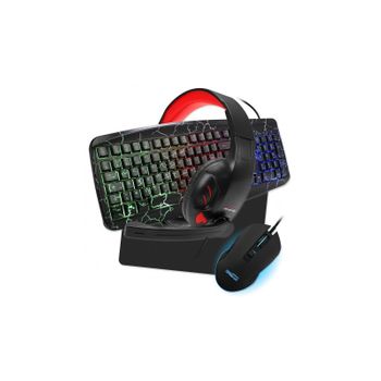 Pack De 5 Piezas Pro Gamer Warriors: Teclado, Ratón, Alfombrilla, Auriculares Y Adaptador