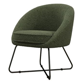 Jonas-fauteuil Lounge En Tissu Bouclette Army Et Pieds Métal Noir