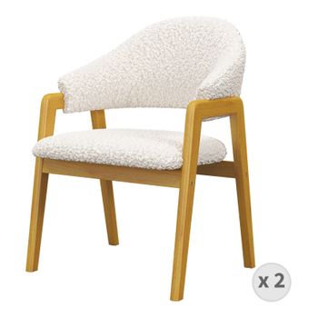 Wool-silla De Tela Rizada Color Crudo Y Madera  (x2)