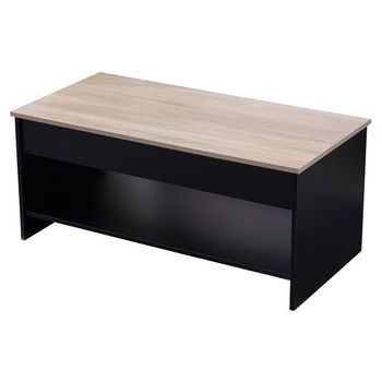 Mesa Baja Con Tapa Elevable Negra Y Madera Hedda