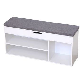 Zapatero Bobeck con cajón y dos compartimentos cerrados aglomerado 72 x 80  x 28 cm - Blanco / Efecto roble [en.casa]