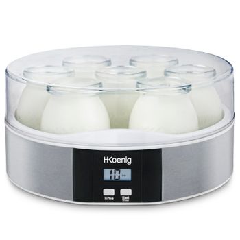 HOMCOM Yogurtera 30W Capacidad 1,44L con 8 Tarros de Cristal de 180 ml  Termostato Ajustable Temporizador de 1-48 Horas y Apagado Automático  36x18,8x14 cm Plata - Conforama
