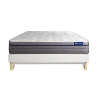 Somier + Colchón Muelles Ensacados Y Espuma Viscoelástica Con Kit De Base De Cama Blanco 160x210cm - Comodidad Equilibrado