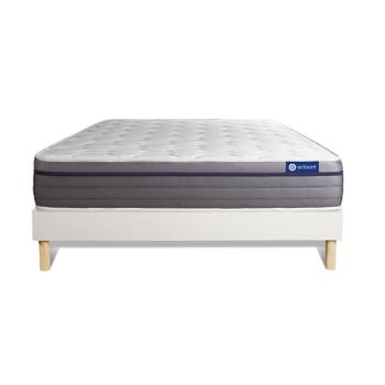 Somier + Colchón Muelles Ensacados Y Espuma Viscoelástica Con Kit De Base De Cama Blanco 160x195cm - Comodidad Equilibrado