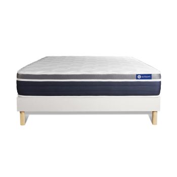 Somier + Colchón Muelles Ensacados Y Espuma Viscoelástica Con Kit De Base De Cama Blanco 180x220cm - Comodidad Moderadamente Firme