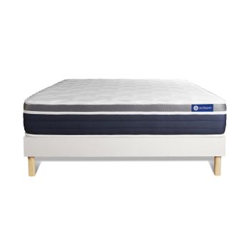 Somier + Colchón Muelles Ensacados Y Espuma Viscoelástica Con Kit De Base De Cama Blanco 180x210cm - Comodidad Moderadamente Firme