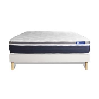 Somier + Colchón Muelles Ensacados Y Espuma Viscoelástica Con Kit De Base De Cama Blanco 180x190cm - Comodidad Moderadamente Firme