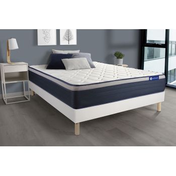 Somier + Colchón Muelles Ensacados Y Espuma Viscoelástica Con Kit De Base De Cama Blanco 120x220cm - Comodidad Firme