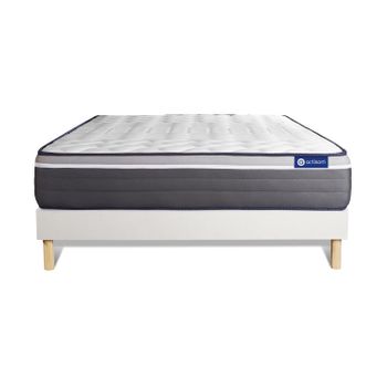 Somier + Colchón Muelles Ensacados Y Espuma Viscoelástica Con Kit De Base De Cama Blanco 180x210cm - Comodidad Muy Firme