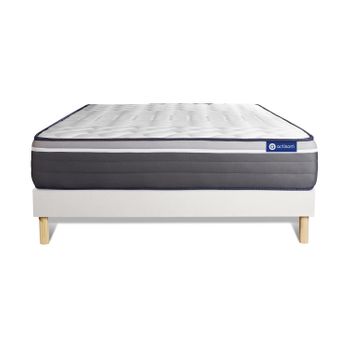 Somier + Colchón Muelles Ensacados Y Espuma Viscoelástica Con Kit De Base De Cama Blanco 130x210cm - Comodidad Muy Firme