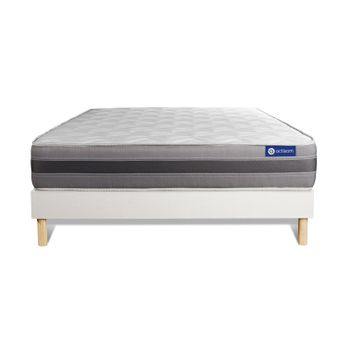 Somier + Colchón Muelles Ensacados Y Espuma Viscoelástica Con Kit De Base De Cama Blanco 180x210cm - Comodidad Moderadamente Firme