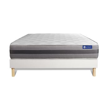 Somier + Colchón Muelles Ensacados Y Espuma Viscoelástica Con Kit De Base De Cama Blanco 180x190cm - Comodidad Moderadamente Firme