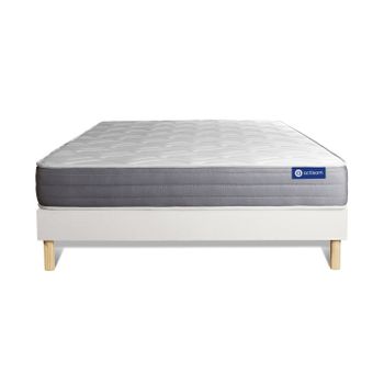 Somier + Colchón Muelles Ensacados Y Espuma Viscoelástica Con Kit De Base De Cama Blanco 180x190cm - Comodidad Moderadamente Firme