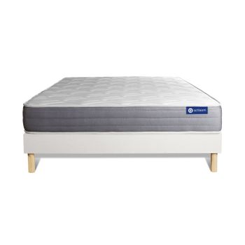 Somier + Colchón Muelles Ensacados Y Espuma Viscoelástica Con Kit De Base De Cama Blanco 135x190cm - Comodidad Moderadamente Firme