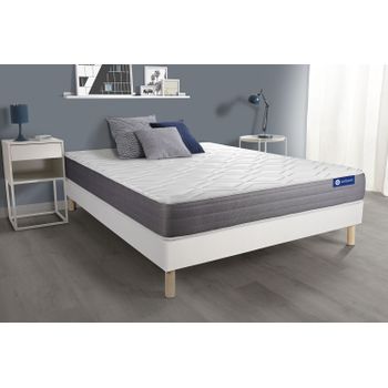 Somier + Colchón Muelles Ensacados Y Espuma Viscoelástica Con Kit De Base De Cama Blanco 120x220cm - Comodidad Moderadamente Firme