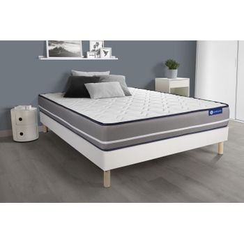 Somier + Colchón Muelles Ensacados Con Kit De Base De Cama Blanco 130x210cm - Comodidad Firme