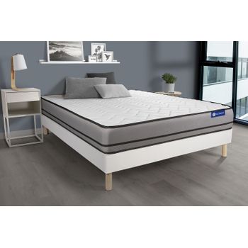 Somier + Colchón Muelles Ensacados Con Kit De Base De Cama Blanco 130x190cm - Comodidad Muy Firme