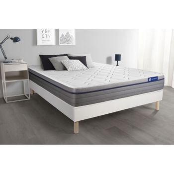 Somier + Colchón Látex Y Espuma Viscoelástica Con Kit De Base De Cama Blanco 120x195cm - Comodidad Equilibrado