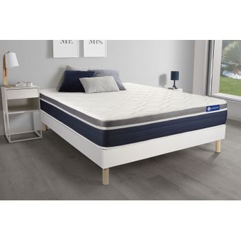 Somier + Colchón Látex Y Espuma Viscoelástica Con Kit De Base De Cama Blanco 120x220cm - Comodidad Moderadamente Firme