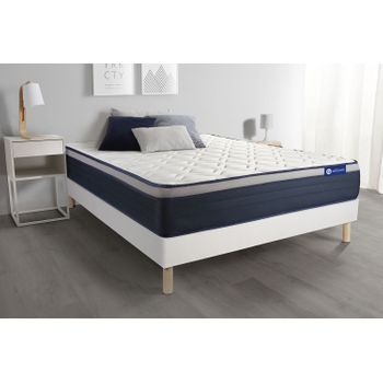 Somier + Colchón Látex Y Espuma Viscoelástica Con Kit De Base De Cama Blanco 130x190cm - Comodidad Firme