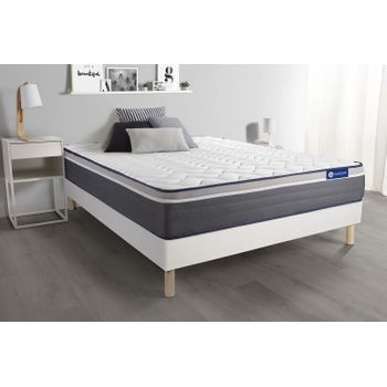 Somier + Colchón Látex Y Espuma Viscoelástica Con Kit De Base De Cama Blanco 130x200cm - Comodidad Muy Firme