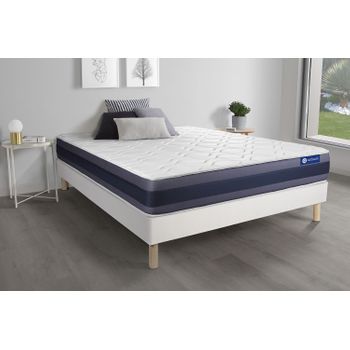 Somier + Colchón Látex Y Espuma Viscoelástica Con Kit De Base De Cama Blanco 120x220cm - Comodidad Equilibrado