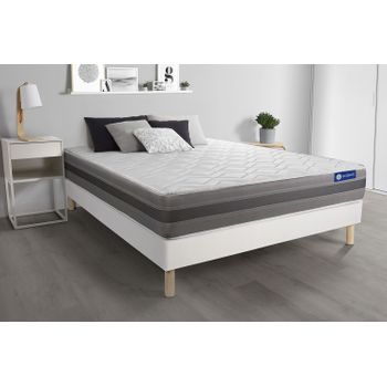 Somier + Colchón Látex Y Espuma Viscoelástica Con Kit De Base De Cama Blanco 130x210cm - Comodidad Moderadamente Firme