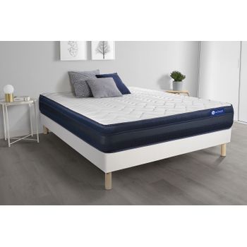 Somier + Colchón Látex Y Espuma Viscoelástica Con Kit De Base De Cama Blanco 130x190cm - Comodidad Muy Firme